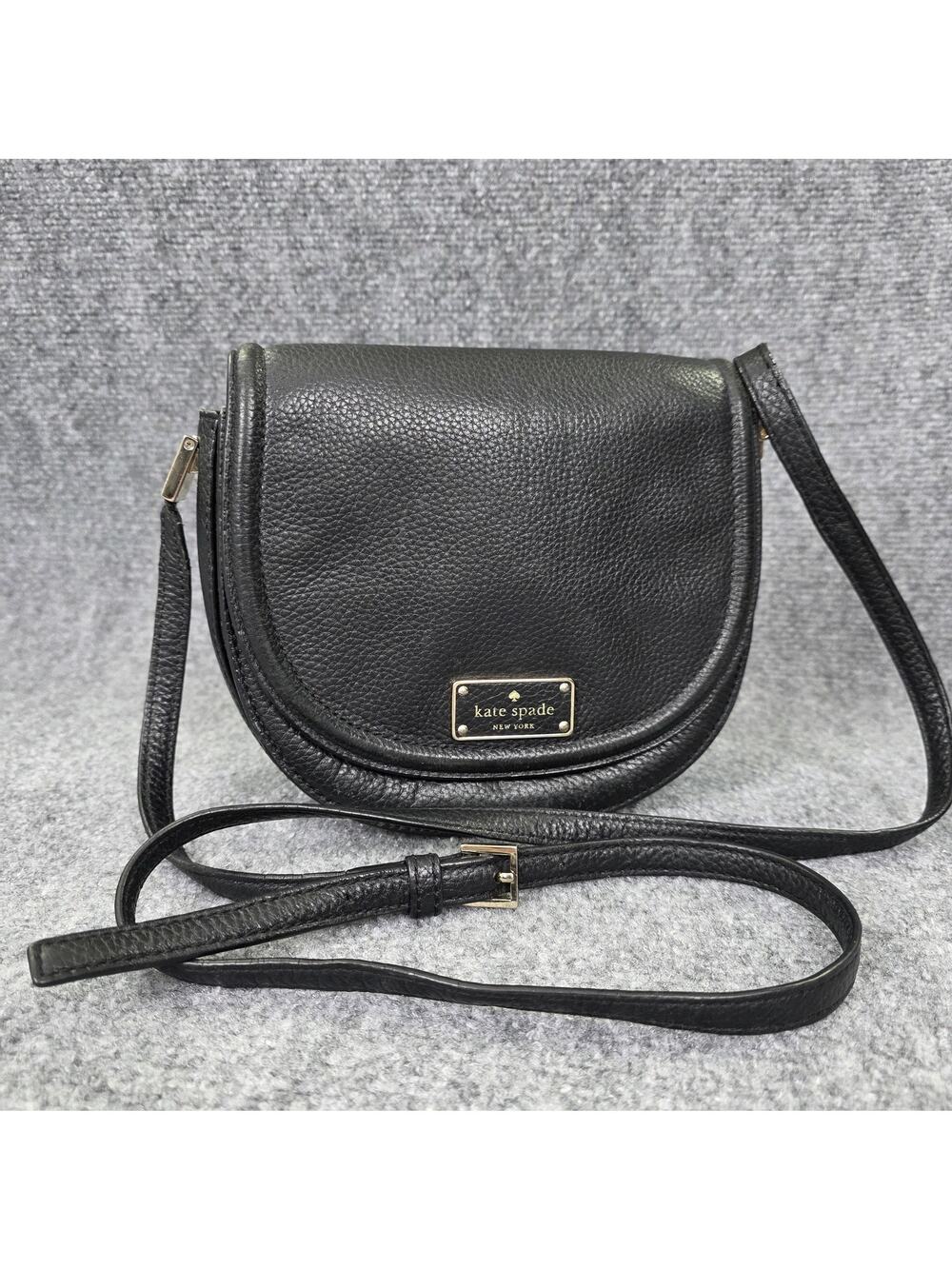 Kate Spade Crossbody Bag Womens Small Black Pebbled Cow Leather Shoulder Purse